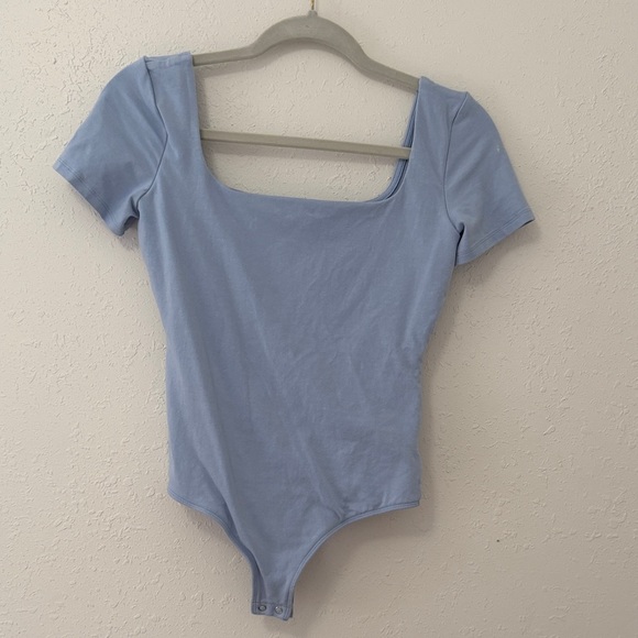 Express Tops - Express Light Blue Square Neck Bodysuit